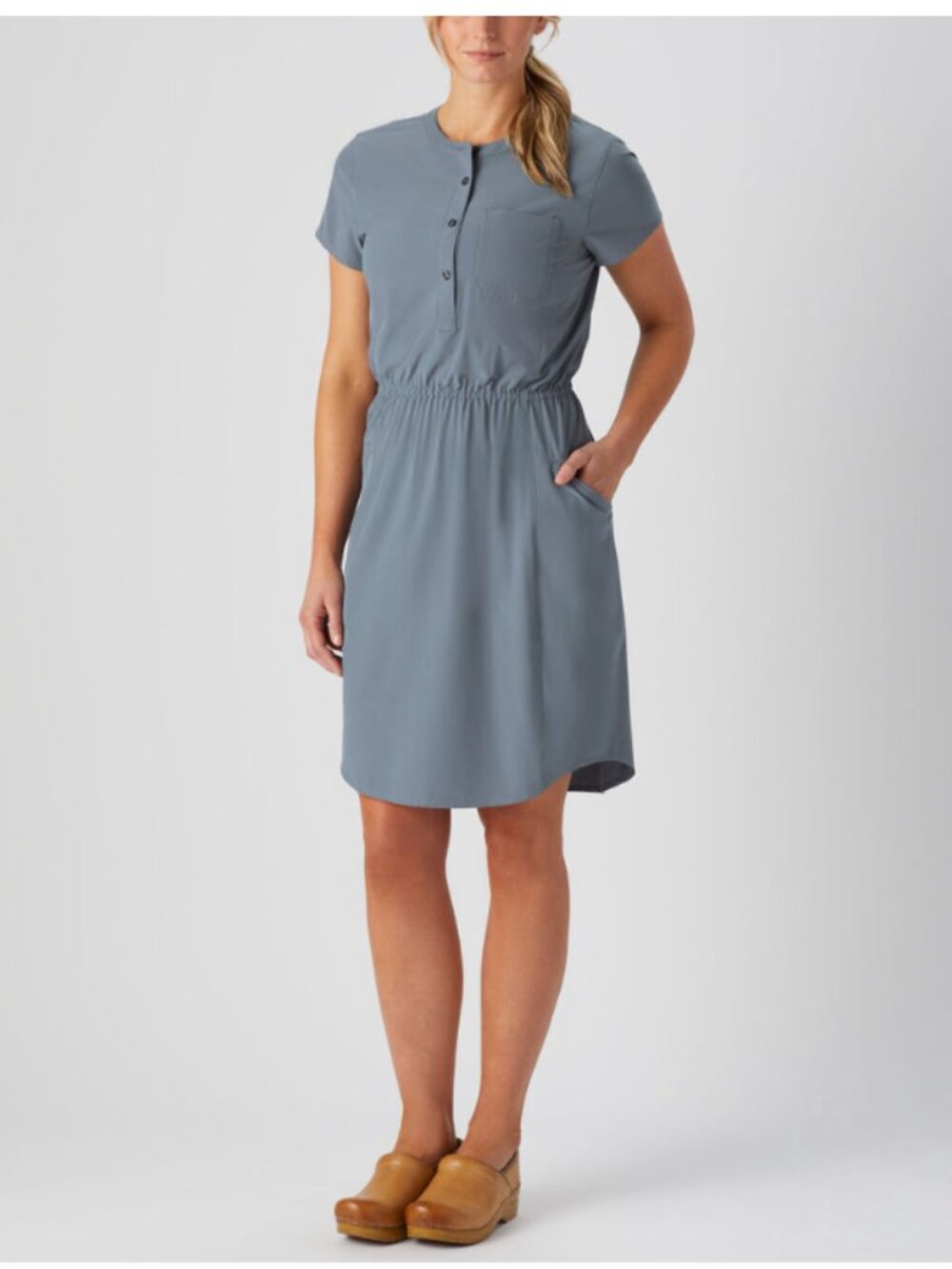 Duluth Trading Co Dress Womens S Blue Nine to Fine Synthetic Cap Sleeve Pockets